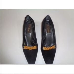 Sesto Meucci Black Suede Gold Weave Detail Size 9N